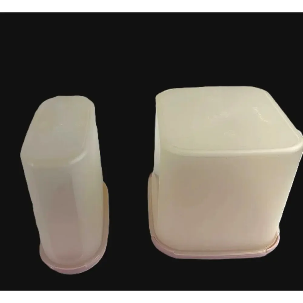 Tupperware VTG Modular Mates Square #3 & Oval #3 Pink Lid Dry Food Container Set